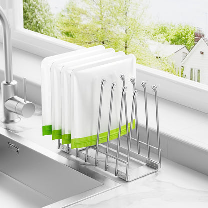 Plastic Bag Drying Rack, Metal Reusable Silicone Ziplock Bag & Bottle Drying Stand, Lerine Drying Rack Kitchen Organizer, Silver