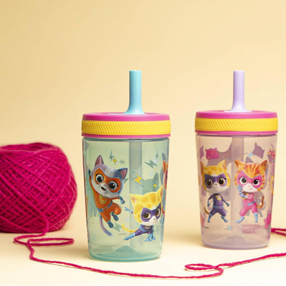 Zak Designs 15oz Bluey Kelso Tumbler Set, Leak-Proof Screw-On Lid with Straw Made of Durable Plastic and Silicone, Perfect Bundle for Kids, 2 Count (Pack of 1) - Colors A