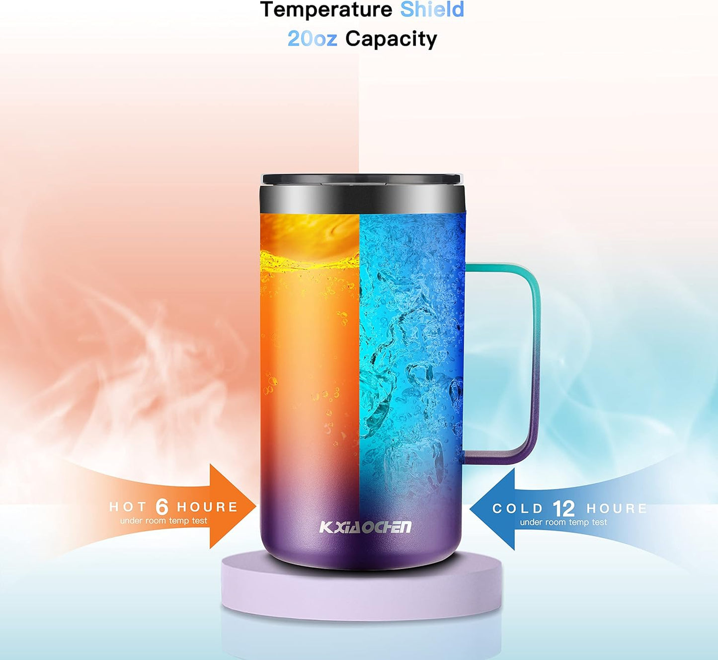 KXIAOCHEN 20oz Insulated Coffee Mug with Lid, Stainless Steel Coffee Cup, Double Wall Vacuum Coffee Tumbler with Handle, Premium Thermal Travel Coffee Mug (Navy Blue)