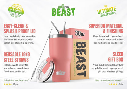 Beast 10 oz Tumbler Stainless Steel Vacuum Insulated Coffee Ice Cup Double Wall Travel Flask (Arctic White)