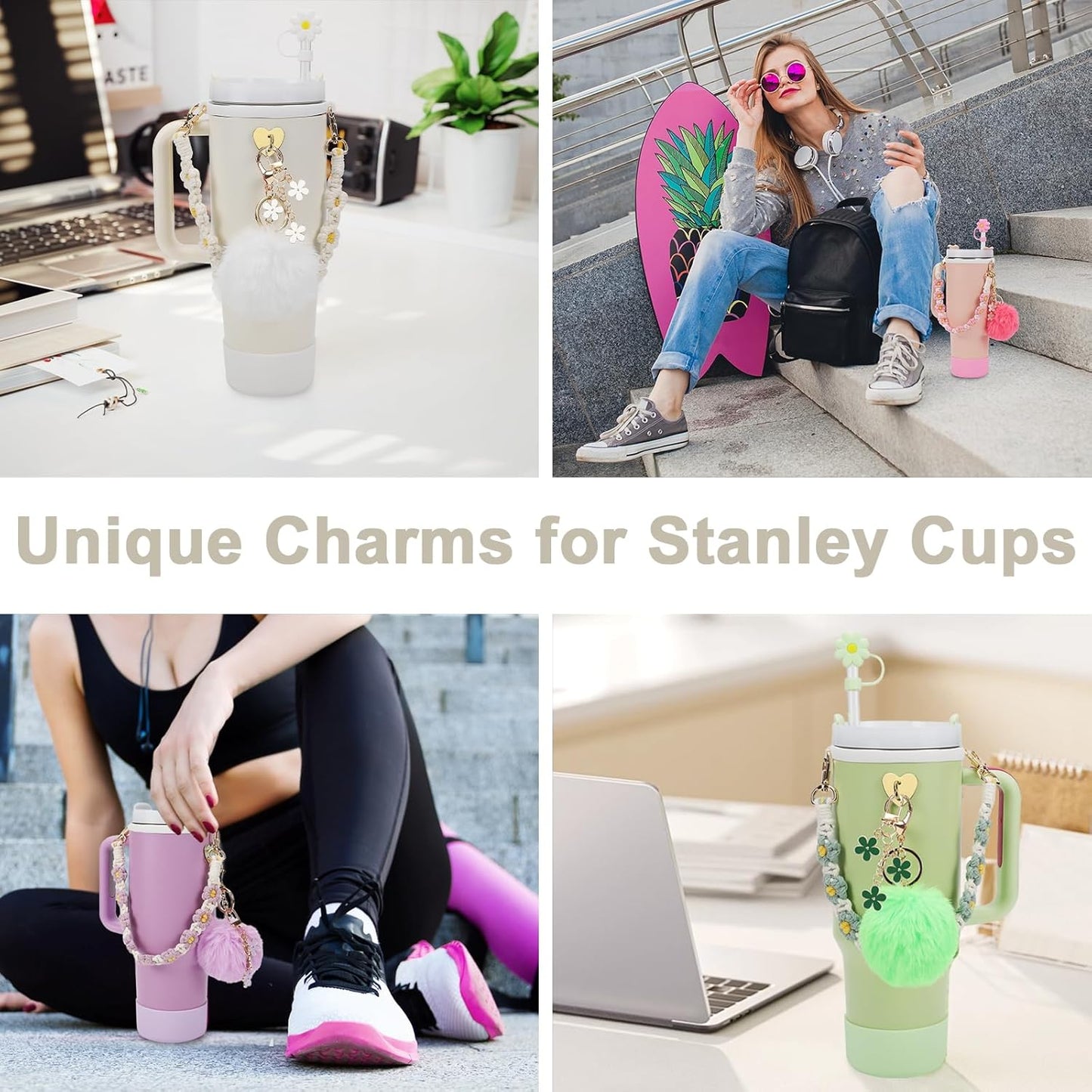 3tyto 13 Pcs Stanley Cup Accessories Set Including Water Bottle Handle Strap, Siliocne Stanley Cup Boot, Siliocne Straw Cover, Stanley Charms for Stanleys Cup 40oz & 30oz Tumbler