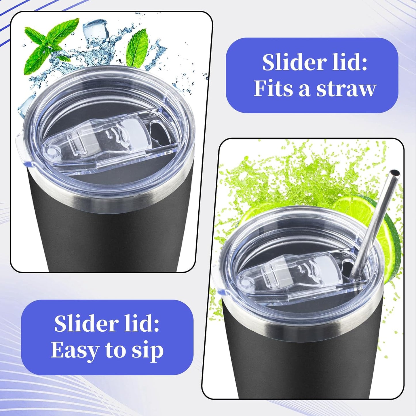 20oz Tumbler with Lid and Straw Double Wall Powder Coated Vacuum Insulated Coffee Tumbler Stainless Steel Insulated Travel Coffee Mug Spill-Proof Thermal Cup for Hot and Cold Beverage,Black