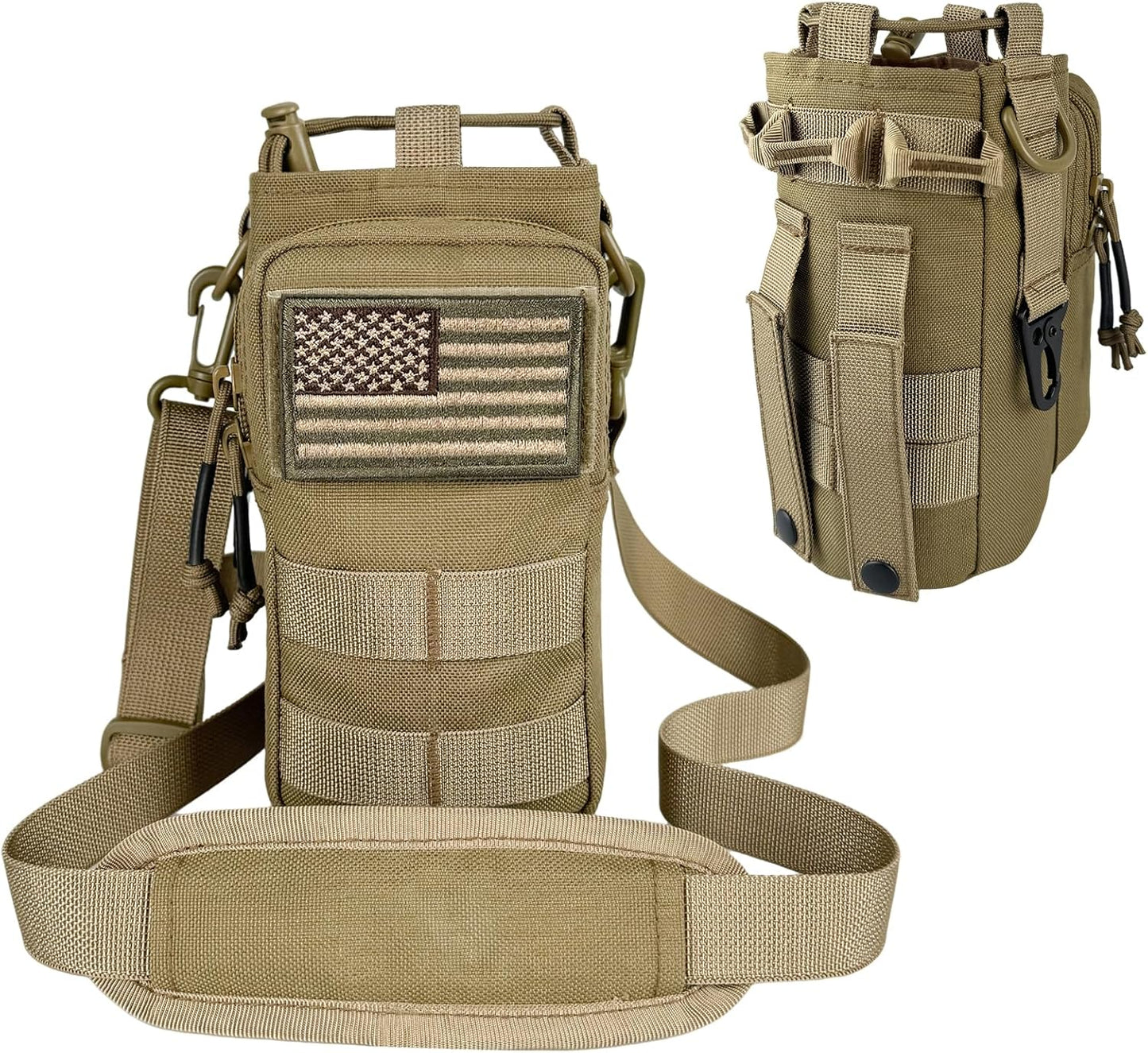 Water Bottle Holder with Strap - Tactical Insulated Water Bottle Sleeve with MOLLE System Water Bottle Cover Cross-Body Pouch for Walking Hiking Camping Gym 32oz&40oz