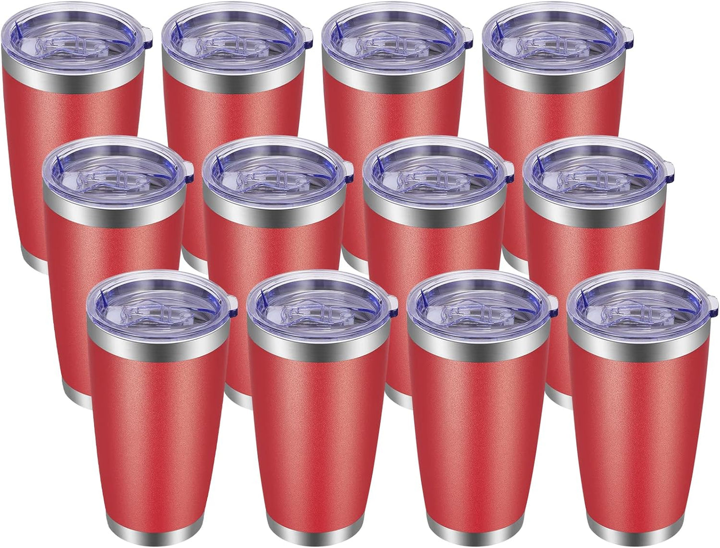 VEGOND 20oz Tumbler with Lid and Straw Stainless Steel Tumbler Cup Bulk Vacuum Insulated Double Wall Travel Coffee Mug Powder Coated Coffee Cup, Black, 12 Pack
