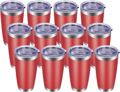 VEGOND 20oz Tumbler with Lid and Straw Stainless Steel Tumbler Cup Bulk Vacuum Insulated Double Wall Travel Coffee Mug Powder Coated Coffee Cup, Black, 12 Pack