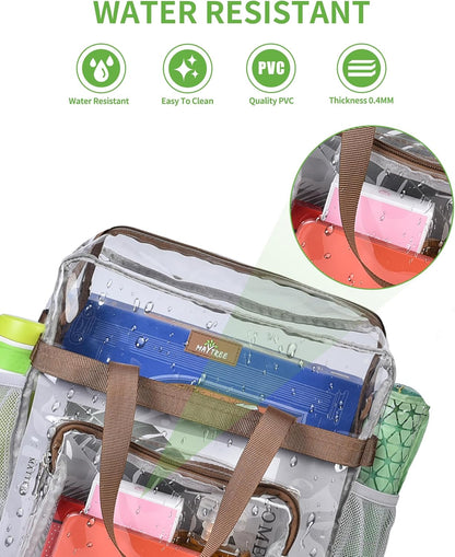 MAY TREE Clear Bag for Stadium Events, 12×5.5×12 Clear Tote Lunch Bag with Non-detachable Reinforced Straps for Work, Sporting Events and Gym, Black