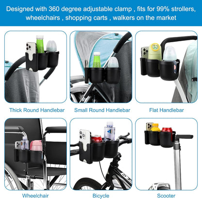 Accmor Stroller Cup Holder with Phone Holder, Bike Cup Holder, Universal Cup Holder for Uppababy Nuna Doona Strollers, 2-in-1 Cup Holder for Walker, Wheelchair, Scooter - Colors B