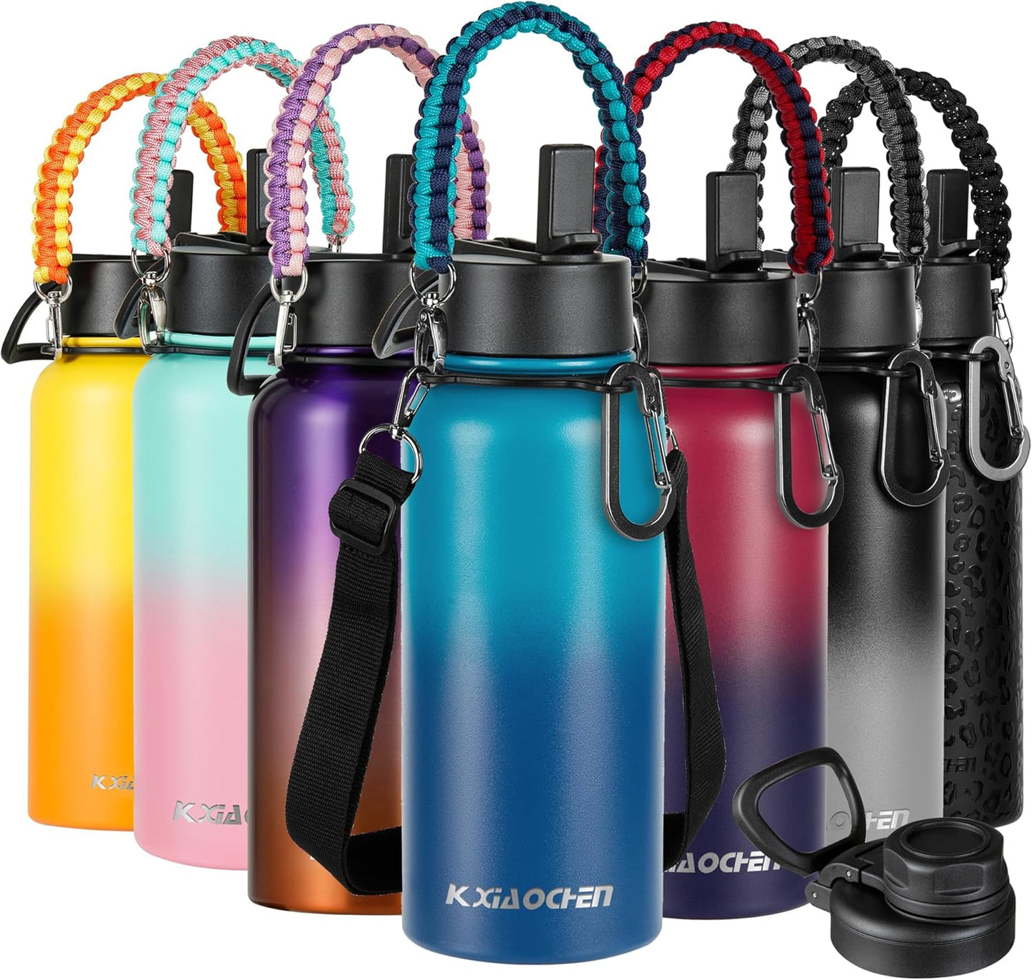 KXIAOCHEN Insulated Water Bottle With Strap, Cold For 48 Hrs Leak Proof, Triple Wall Stainless Steel Sports Water Bottle With Straw And Spout Lid For Gym Hiking Travel