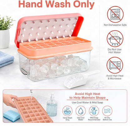 Ice Trays for Freezer with Lid & Bin, Ice Cube Tray Making 64 pcs Ice Cubes, Easy Press to Release Ice, Ice Tray with Storage Bin Chilling Cocktail Whiskey Coffee 2 Trays 1 Ice Bucket & Scoop (Black)