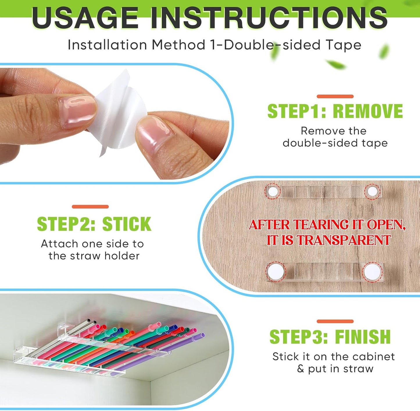 Baderke Straw Holder for Cabinet Reusable Straw Organizer with Double Sided Adhesive Tape Screws Storage Container for Kitchen Counter Cupboard(White,Classic)