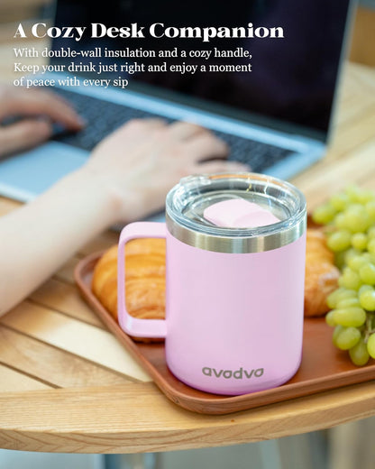 12oz Insulated Coffee Mug with Lid – Includes Two Lids, Stainless Steel Coffee Travel Mug with Handle, Double Wall Vacuum Insulated Camping Mug for Home, Office & Outdoor, Navy Blue
