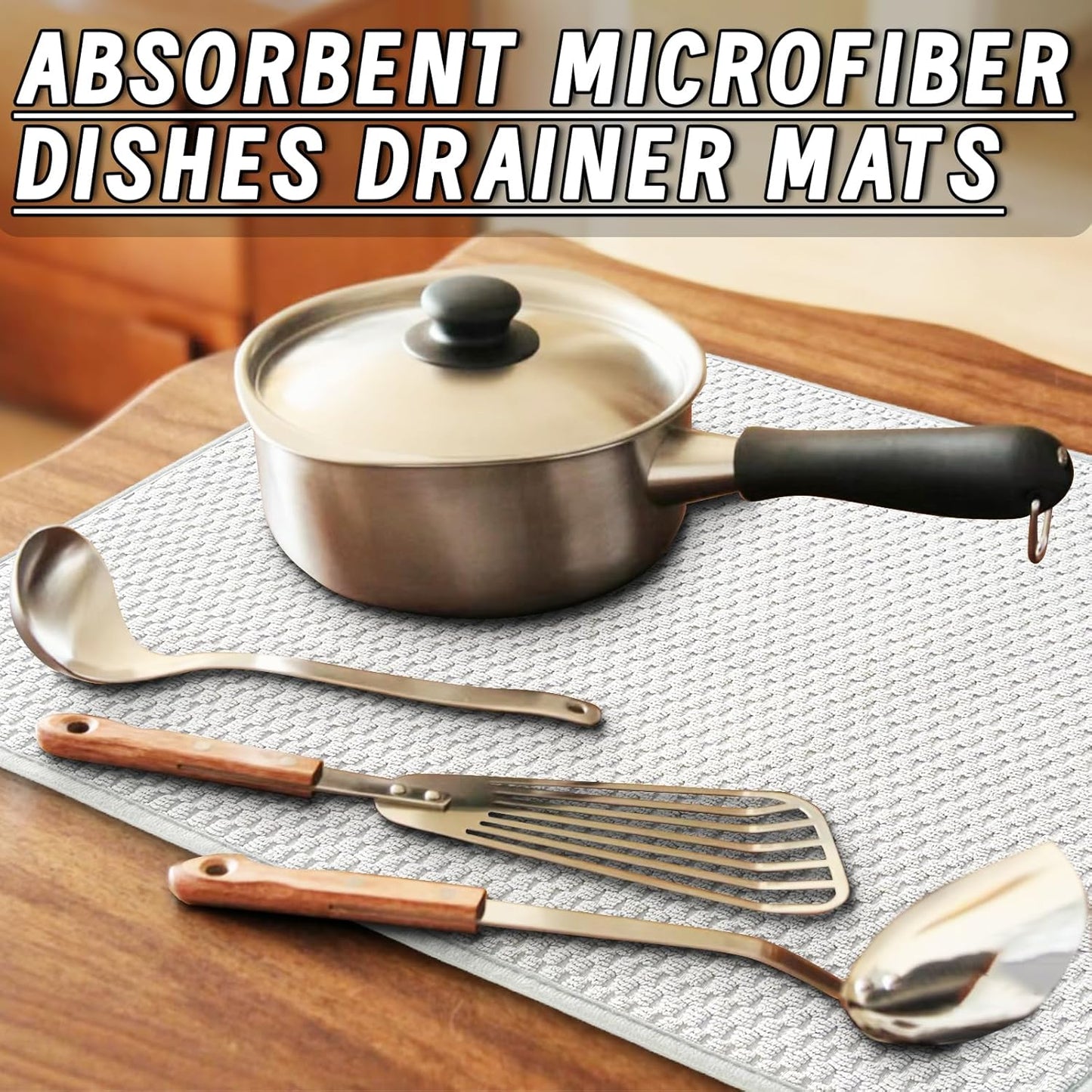 2 Pack Microfiber Dish Drying Mat,24*17 inch Absorbent Dish Drainer Kitchen Counter,Large Size Dish Drying Pad for Countertops,Sinks,Draining Racks(Gray)