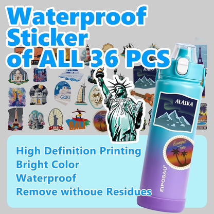 Insulated Water Bottle with Lid & Boot & Stickers, 24 oz Stainless Steel Sweat Free Bottle Keep Cold 24H, BPA-Free Sports Wide Mouth Water Bottle, BlueBlack