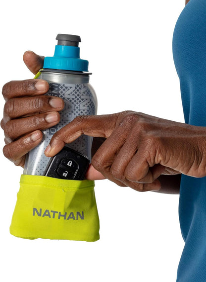Nathan Running Handheld Water Bottle Adjustable No-Grip Quick Squeeze Lite Hand Strap. Reflective Hydration