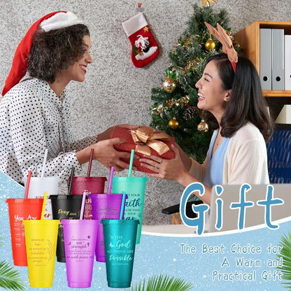 Feifeiya 72 Pcs/ 24 Set Bible Verse Gifts Bulk 24 oz Father's Day Christian Plastic Tumbler with Lids and Straws Inspirational Prayer Notepads Religious Pen Church Cups Gift for Christian Party Favors