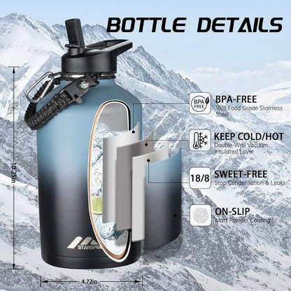 StarSpeed 32oz Insulated Water Bottle with Straw Lid, Stainless Steel Double Walled Vacuum Water Flask, Wide Mouth Sports Water Bottle for Gym Camping Hiking, Indigo Black