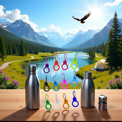 6 Pcs Silicone Water Bottle Holders with Carabiner Clips - Portable, Secure, Universal Fit - Black - Unisex Adult - Keychain - Outdoor Accessories