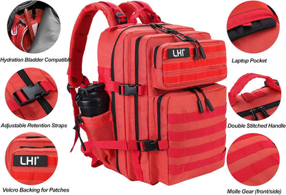 LHI Military Tactical Backpack for Men and Women 45L Army 3 Days Assault Pack Bag Large Rucksack with Molle System - Black - Colors B