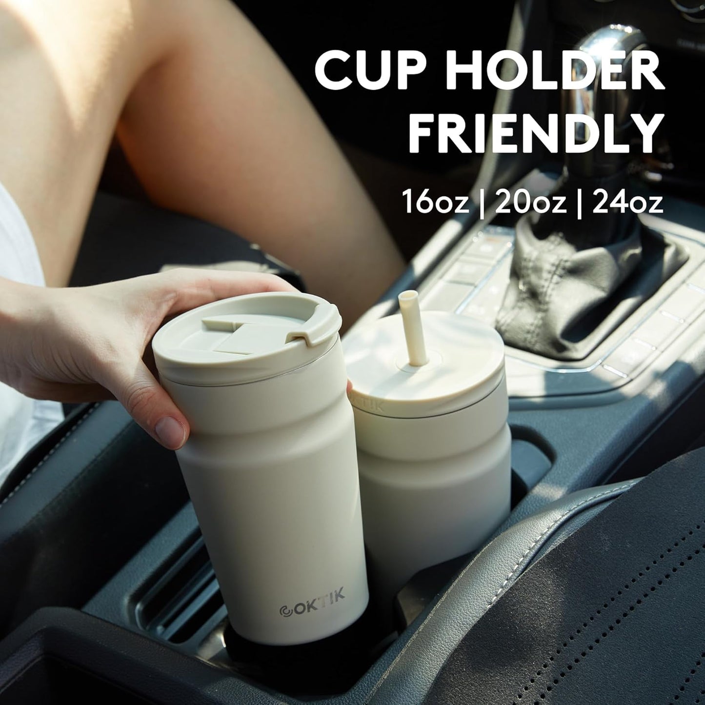 COKTIK 24oz Insulated Tumbler with Lid and Straw Iced Coffee Cup Reusable Stainless Steel Travel Mug Water Bottle Cupholder Friendly for Women Men Her Him (Blush)