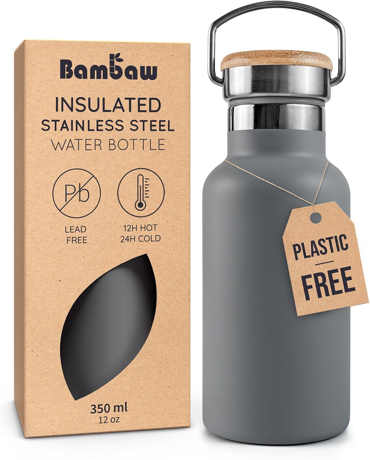 Bambaw 24 oz Stainless Steel Water Bottle, Insulated Metal Water Bottle Wide Mouth, Great for Hiking & Travel, With Handle Easy to Carry, Rust-Resistant & Durable (Aegean Blue)