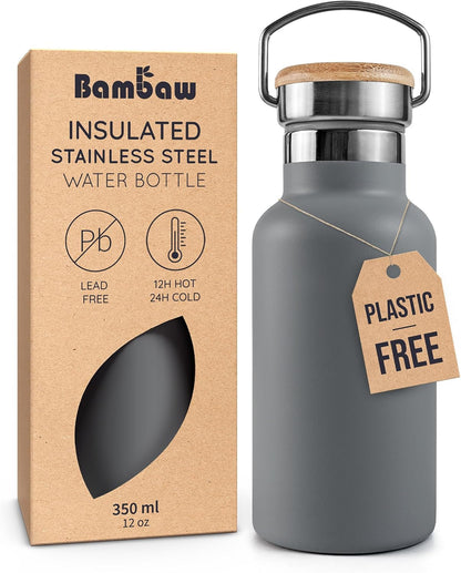 Bambaw 24 oz Stainless Steel Water Bottle, Insulated Metal Water Bottle Wide Mouth, Great for Hiking & Travel, With Handle Easy to Carry, Rust-Resistant & Durable (Aegean Blue)