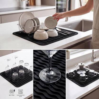 MicoYang Silicone Dish Drying Mat for Multiple Usage,Easy clean,Eco-friendly,Heat-resistant Silicone Mat for Kitchen Counter,Sink,Bar,Bottle,or Cup Green M 17 inches x 6 inches