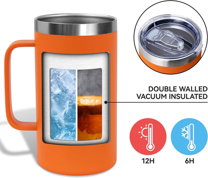 DOMICARE 24oz Mug with Handle and Lid, Stainless Steel Coffee Mug, Reusable Insulated Cup, Travel Mug with Handle, Double Wall Vacuum Coffee Tumbler for Men and Women, Black, Pack 1