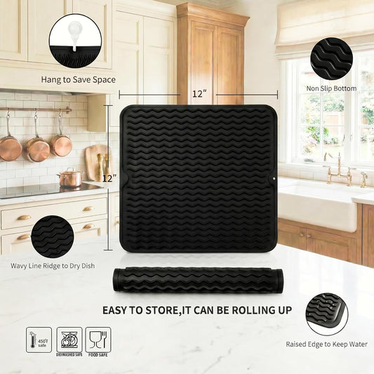 MicoYang Silicone Dish Drying Mat for Multiple Usage,Easy clean,Eco-friendly,Heat-resistant Silicone Mat for Kitchen Counter,Sink,Bar,Bottle,or Cup Green M 17 inches x 6 inches