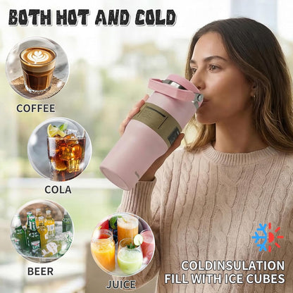 30oz Flip Straw Insulated Water Bottle with Handle, Leak Proof Stainless Steel Travel Tumbler With Lid, Double Wall Vacuum Iced Coffee Travel Mug, Sport Cup, Outside use