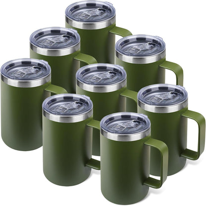22oz Insulated Coffee Mug with Handle & Leak-Proof Lid - Double Wall Stainless Steel Travel Tumbler for Commute/Office/Home, Orange, 1 Pack