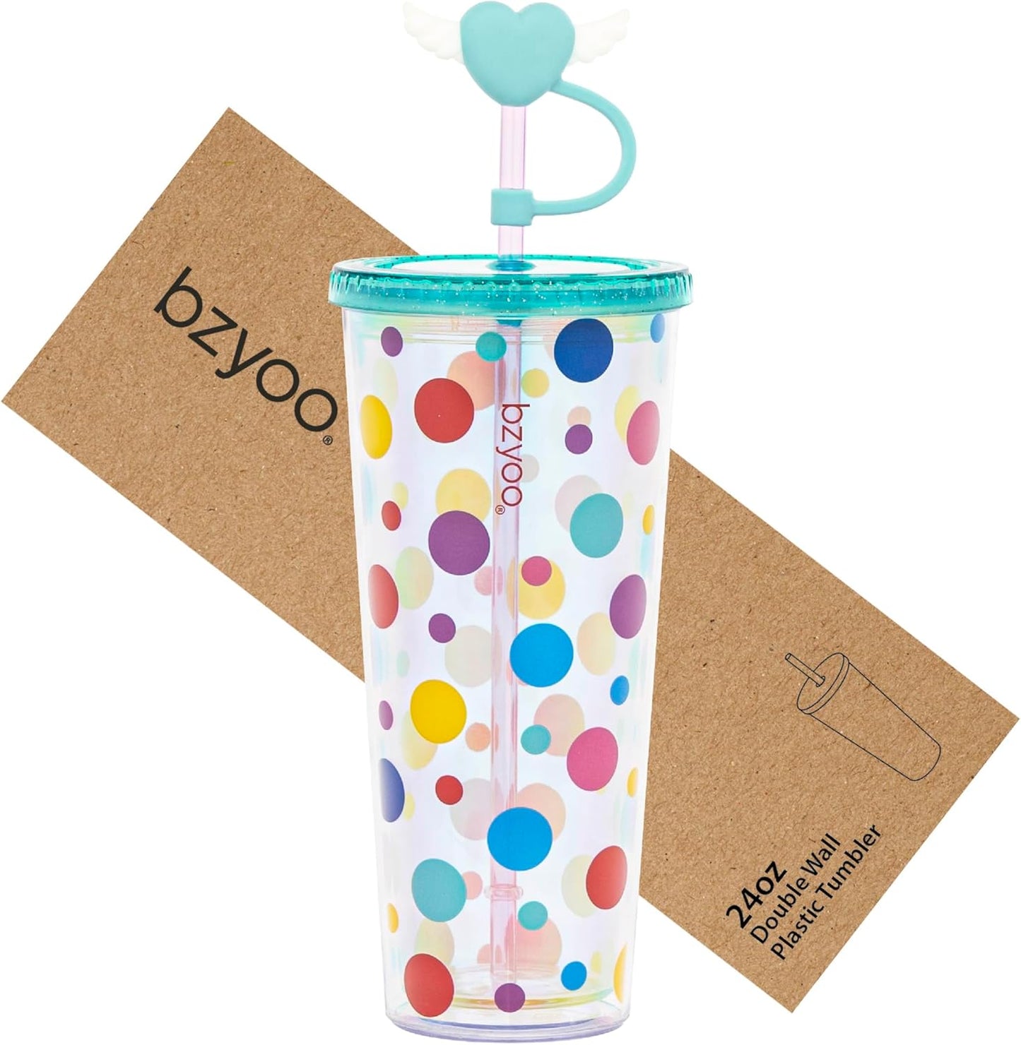 bzyoo SIP 24oz (710ml) Double Wall Plastic Tumbler with Lid and Straw Cold Drink Travel Mug Reusable Party Cup Perfect for Office Ice Coffee or Tea and Gift Color: Pink & Purple