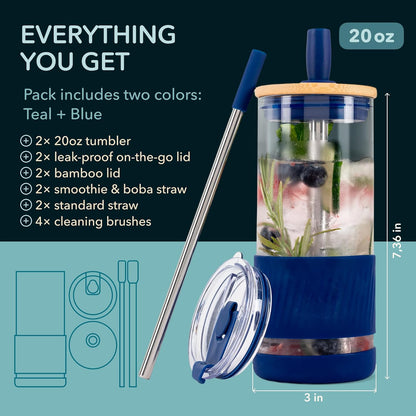 Pandaloo® Glass Cups With Lids and Straws -20 Fl Oz- Perfect Size Iced Coffee Cup - Smoothie Cup With Bamboo Lid and On the go Lid - Glass Tumbler With Straw (1 Count (Pack of 1), Lilac Rhapsody)