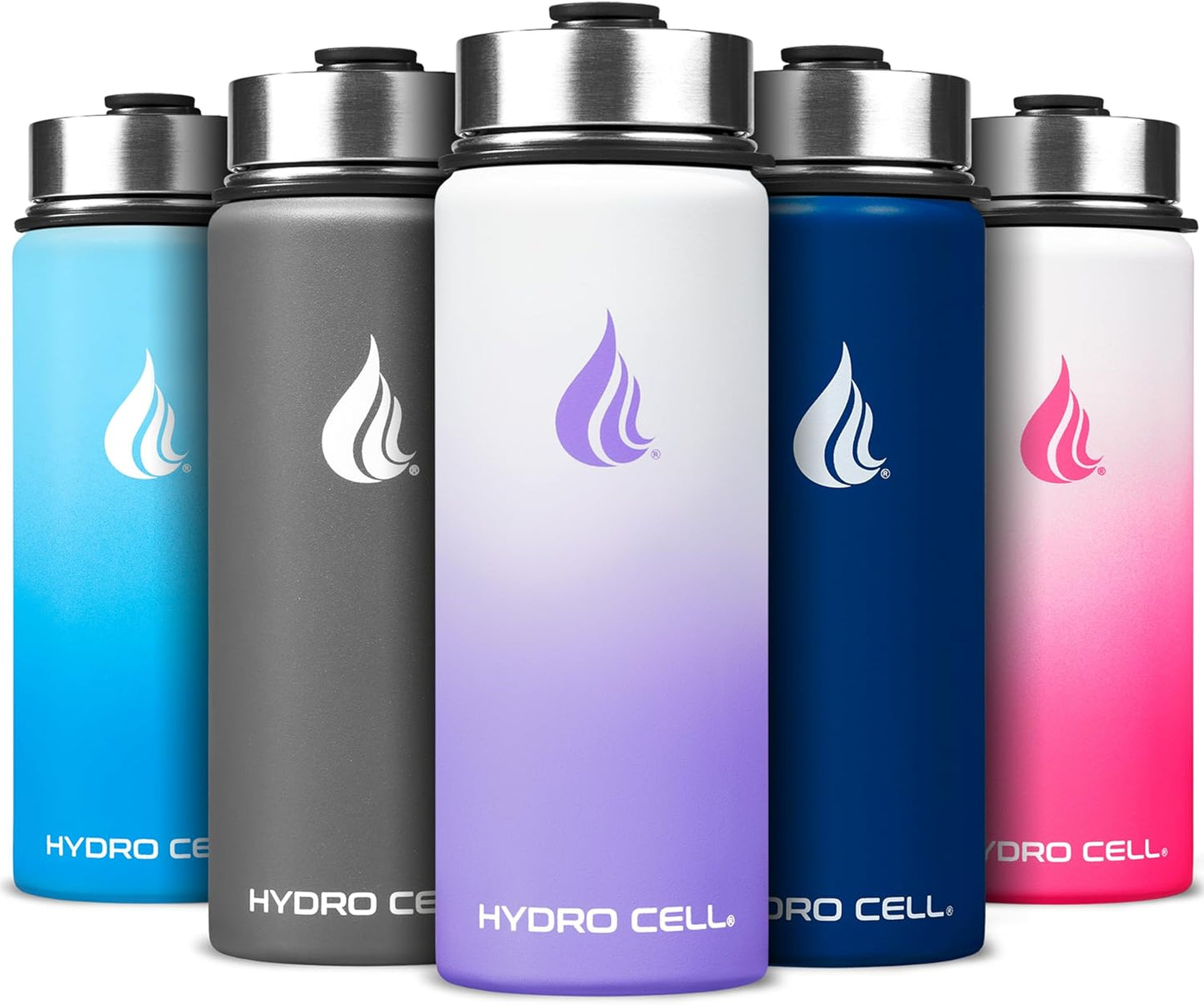 HYDRO CELL Stainless Steel Insulated Water Bottle with Straw - For Cold & Hot Drinks - Metal Vacuum Flask with Screw Cap and Modern Leakproof Sport Thermos for Adults (Neon 18oz)