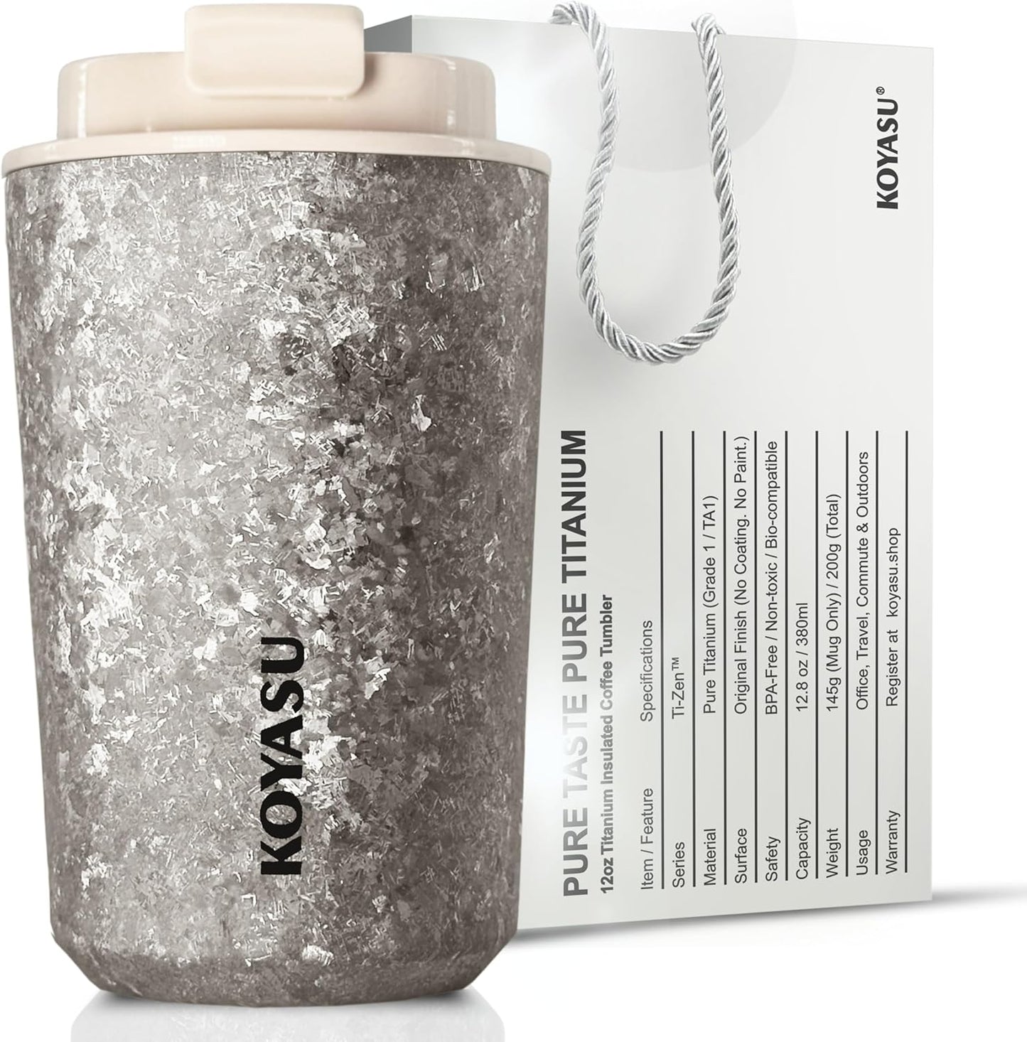 KOYASU Ti-Zen Titanium Travel Coffee Mug - 12oz Ultralight Insulated Tumbler - Leakproof Commuter Cup for Men & Office Desk Accessory - Minimalist Portable Tea Flask for Travel & Car- Indigo Blue