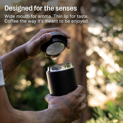 Fellow 12 oz Carter Wide Travel Mug - Wide Mouth Vacuum-Insulated Stainless Steel Coffee Mug - Tea and Coffee Tumbler with Ceramic Interior - Matte Black