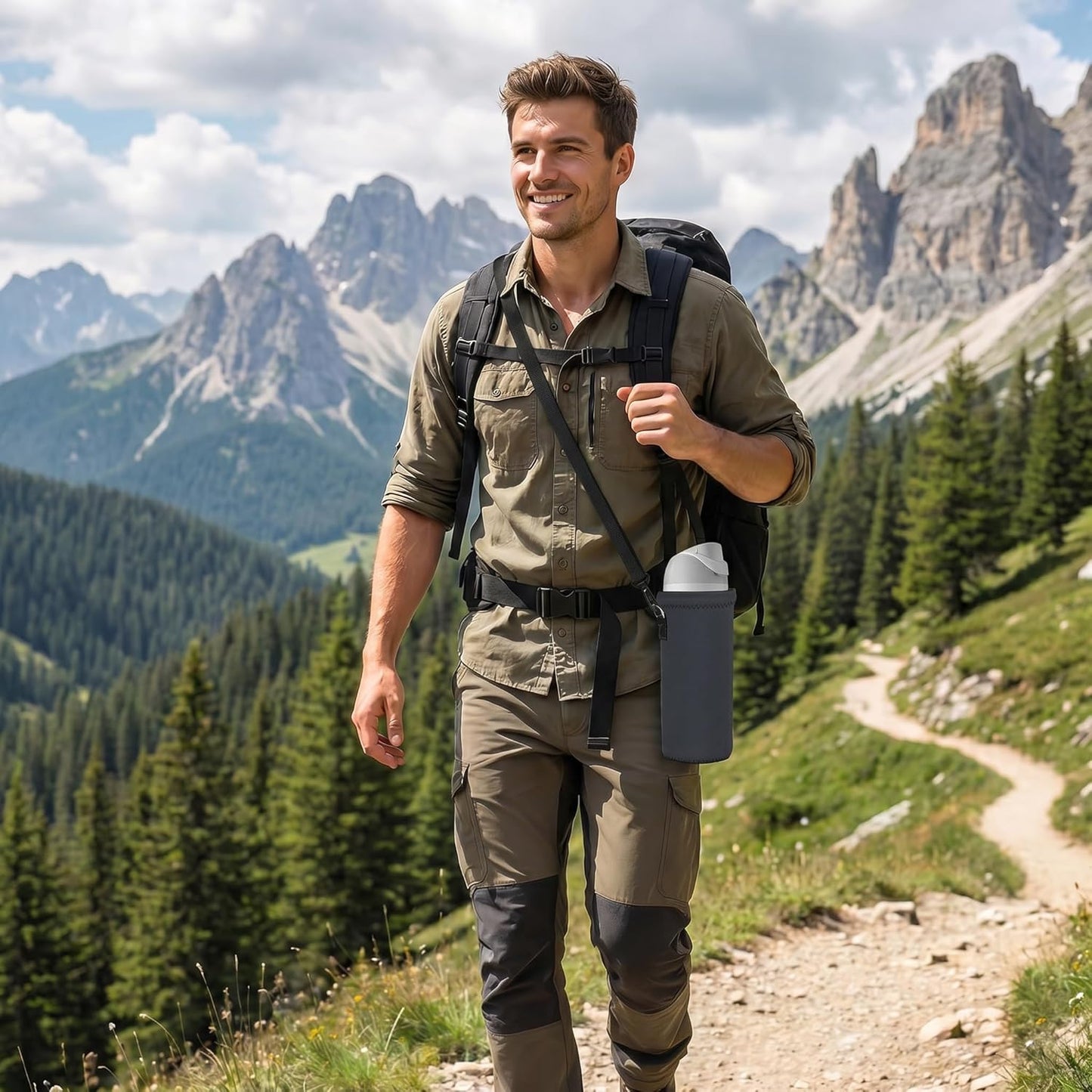 Neoprene 500ML/750ML/1000ML Water Bottle Bag Carrier, Portable Insulated Bottle Sling Holder Case Pouch with Adjustable Shoulder Strap for Men Women Walking Hiking Running