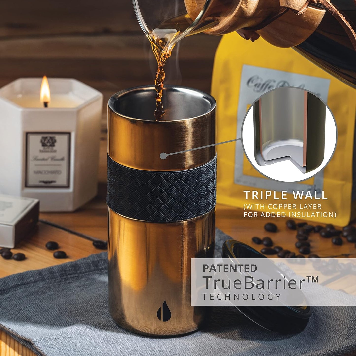 Elemental Artisan Insulated Tumbler, Triple Wall Coffee Travel Mug, Reusable Stainless Steel Coffee Tumbler with Ceramic Lid, Thermal Coffee Cups for Hot (6 Hrs) & Cold (18 Hrs), 16oz - Forest Green