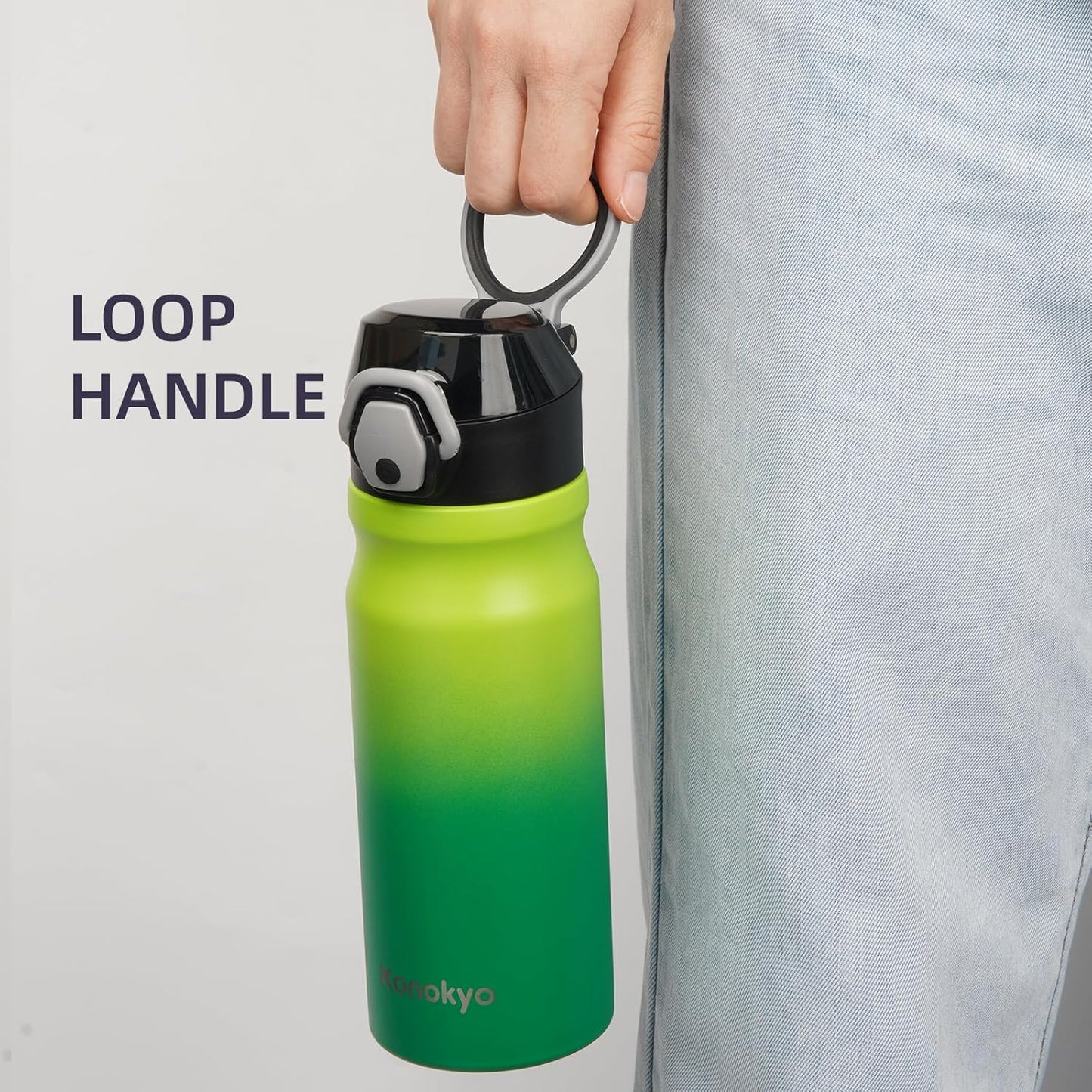 Konokyo 18 oz Insulated Water Bottle with Straw Lid, Stainless Steel Vacuum Sports Water Bottle, Leak-Proof Reusable Metal Flask with Carry Loop, BPA-Free Travel Bottle for Gym, School, Office