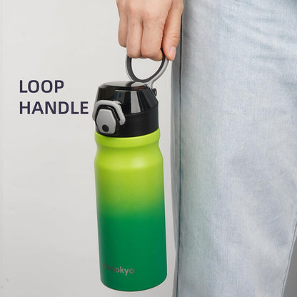 Konokyo 18 oz Insulated Water Bottle with Straw Lid, Stainless Steel Vacuum Sports Water Bottle, Leak-Proof Reusable Metal Flask with Carry Loop, BPA-Free Travel Bottle for Gym, School, Office
