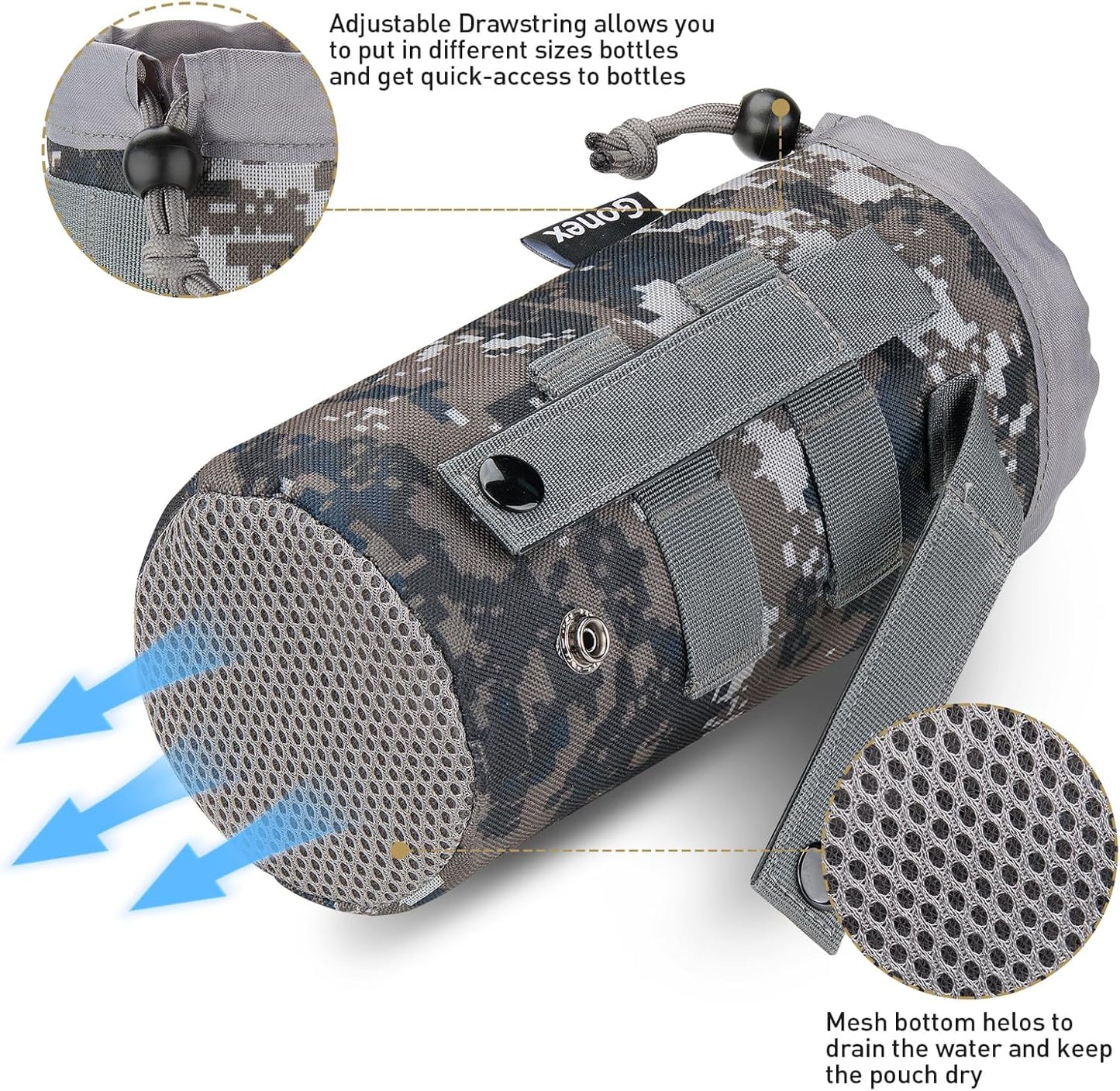 Gonex Tactical MOLLE Water Bottle Pouch, Drawstring Open Top & Mesh Bottom Travel Water Bottle Bag Hydration Carrier