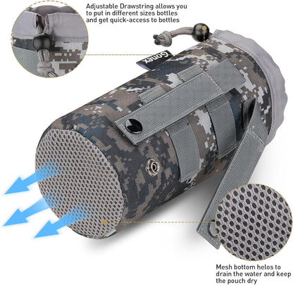 Gonex Tactical MOLLE Water Bottle Pouch, Drawstring Open Top & Mesh Bottom Travel Water Bottle Bag Hydration Carrier