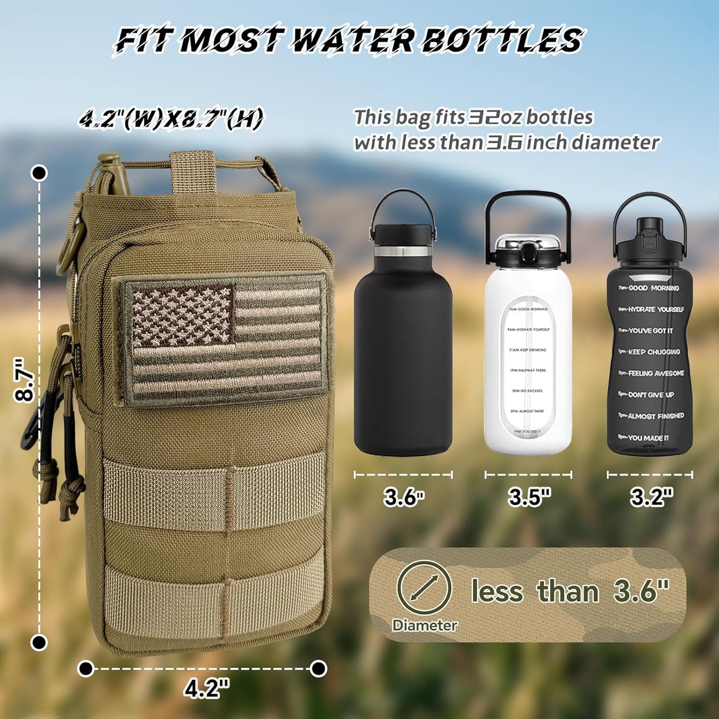 Water Bottle Holder with Strap - Tactical Insulated Water Bottle Sleeve with MOLLE System Water Bottle Cover Cross-Body Pouch for Walking Hiking Camping Gym 32oz&40oz