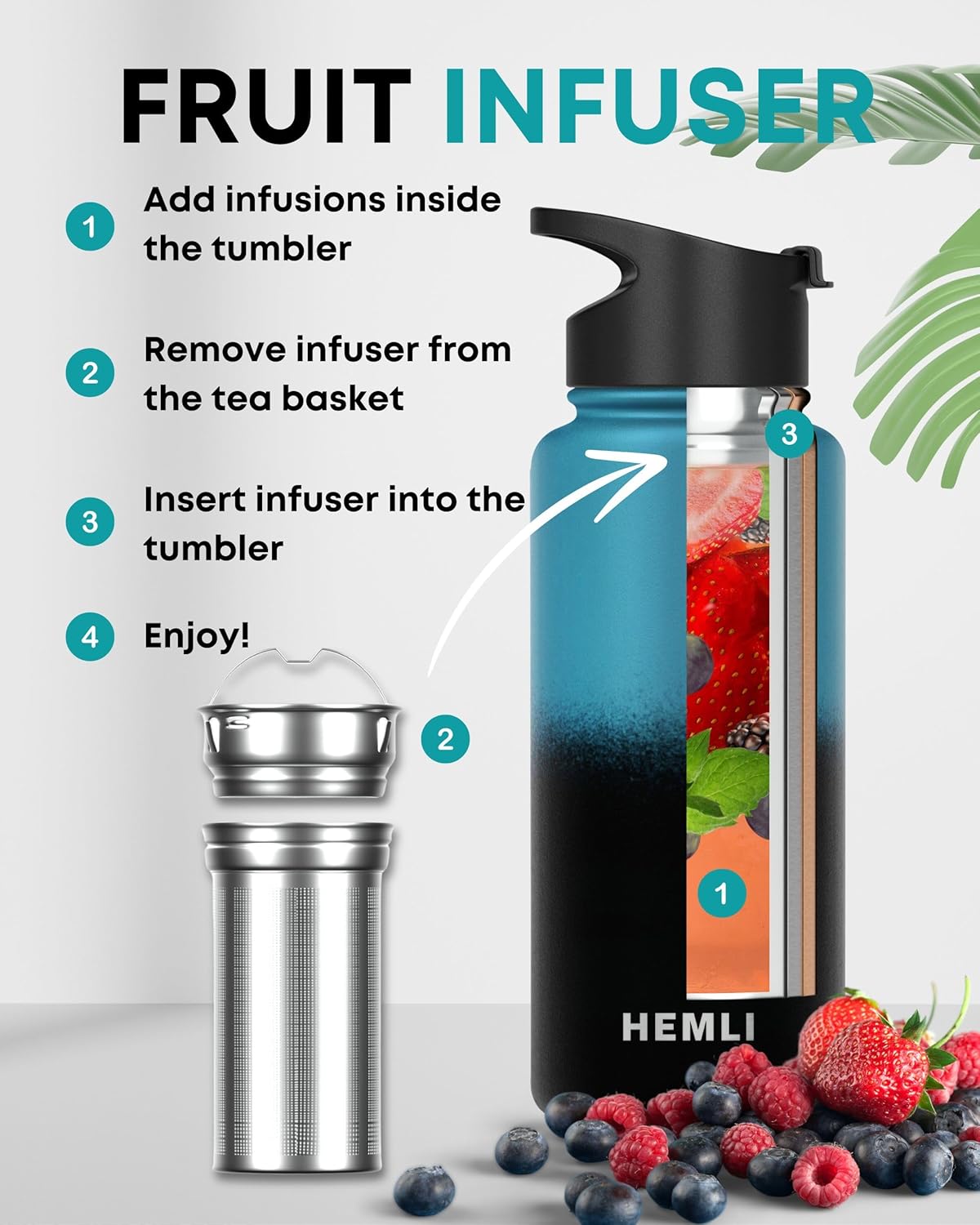 22 oz Ceramic Lined Tea Infuser Travel Tumbler, Micro-Mesh Stainless Steel Infuser, Pure Taste Ceramic Interior, Triple Insulated 12hr Hot Cold, Dual Sip & Straw Lid, Scratch-Resistant