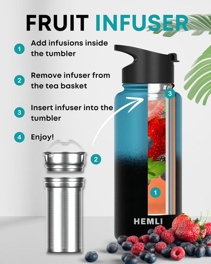 22 oz Ceramic Lined Tea Infuser Travel Tumbler, Micro-Mesh Stainless Steel Infuser, Pure Taste Ceramic Interior, Triple Insulated 12hr Hot Cold, Dual Sip & Straw Lid, Scratch-Resistant
