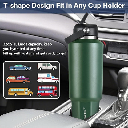 HYDROWION 32oz Stainless Steel Water Bottle(Cold for 48 Hrs, Hot for 24 Hrs),Double Wall Vacuum Insulated Water Bottle with Straw Lid, Spout Lid and Flex Cap, Fit in Any Car Cup Holder,Black