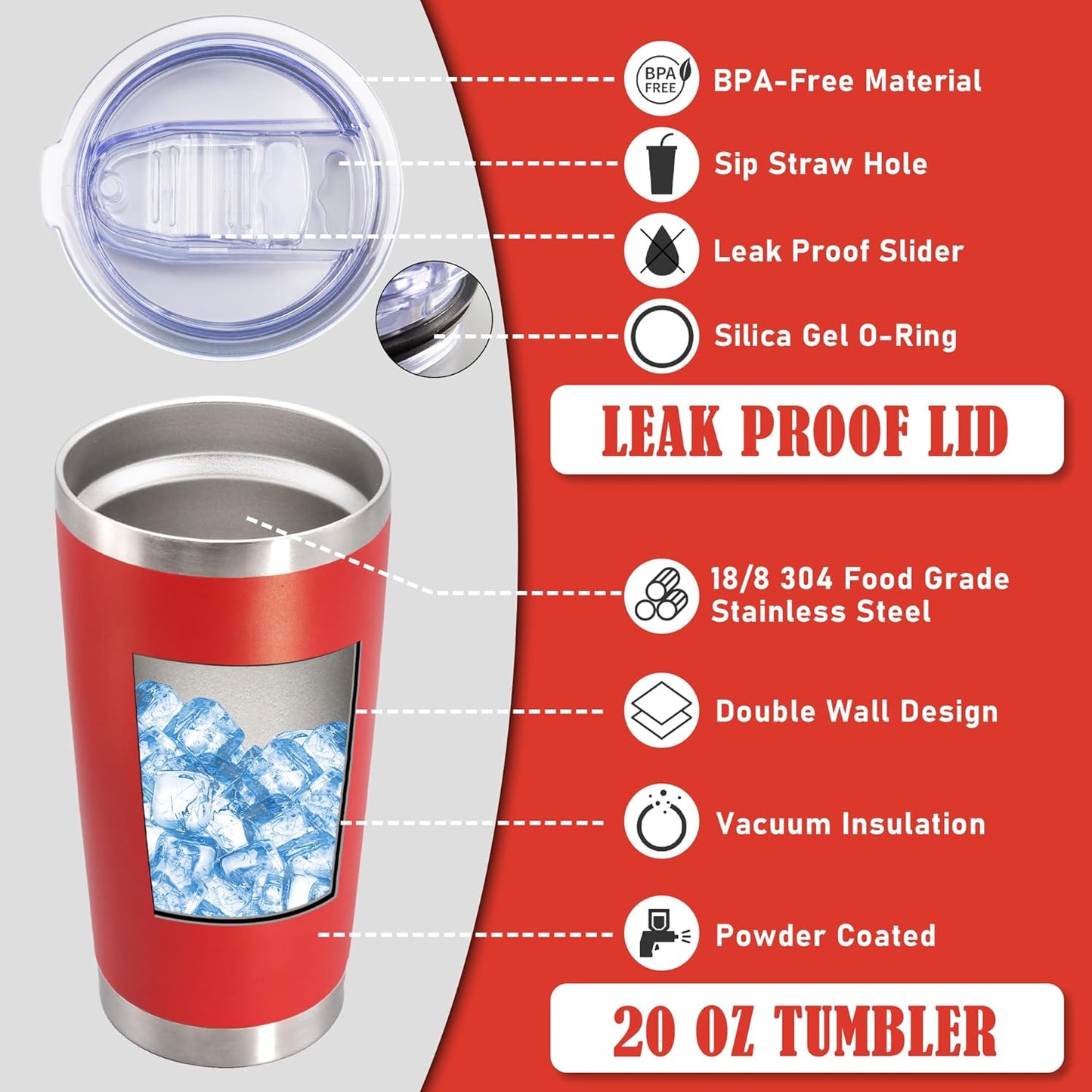 20 oz Tumbler Coffee Travel Tumblers Bulk with Lid Stainless Steel Double Wall Vacuum Insulated Mug Powder Coated Cups fit Car Cupholder for Hot and Cold - Stainless Steel, 4Pack