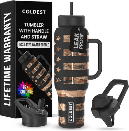 Coldest Tumbler with Handle and Straw - 100% Spill Proof Tumbler with Straw (3 Lids) - Stainless Steel Insulated Leakproof Tumblers for Women & Men - Cup Holder Friendly - 46 oz (Purple Nova) - Colors B