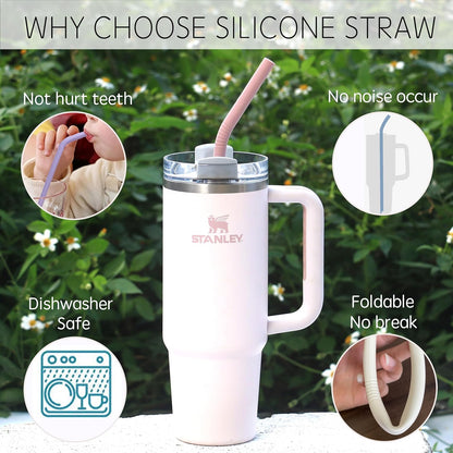 Pastel Color 14” Extra Long Silicone Replacement Straw for 40 oz Stanley Cup, Reusable Flexible Tall Giant Big Drinking Straw for Quencher Tumbler,1Gallon/64 oz Water Bottle,Hydro Jug-6 pack
