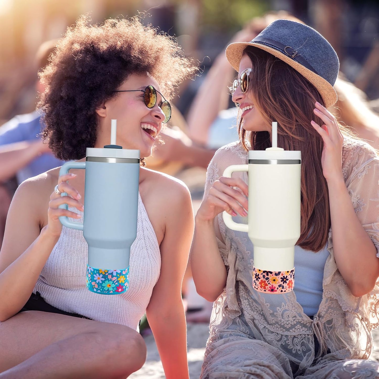 HEYSKAY 2pcs Protective Flask Silicone Boot Base for Stanley Quencher Adventure 40oz & Stanley IceFlow 20oz 30oz Tumbler, and Compatible with 12-24oz Hydro Sport Water Bottles,Yeti and More