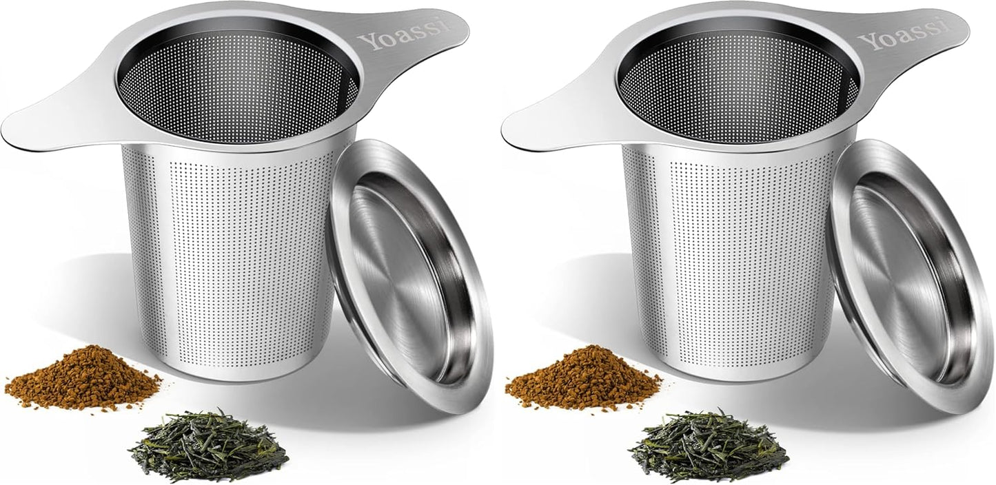 Extra Fine 18/8 Stainless Steel Tea Infuser Mesh Strainer with Large Capacity & Perfect Size Double Handles for Hanging on Teapots, Mugs, Cups to Steep Loose Leaf Tea and Coffee